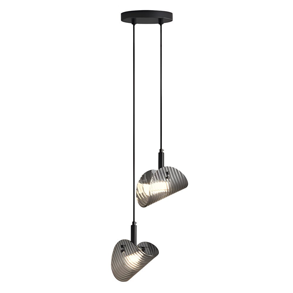 Curved Striped Smoke Gray LED Pendant Light - 3-Step Dimming Nordic Design