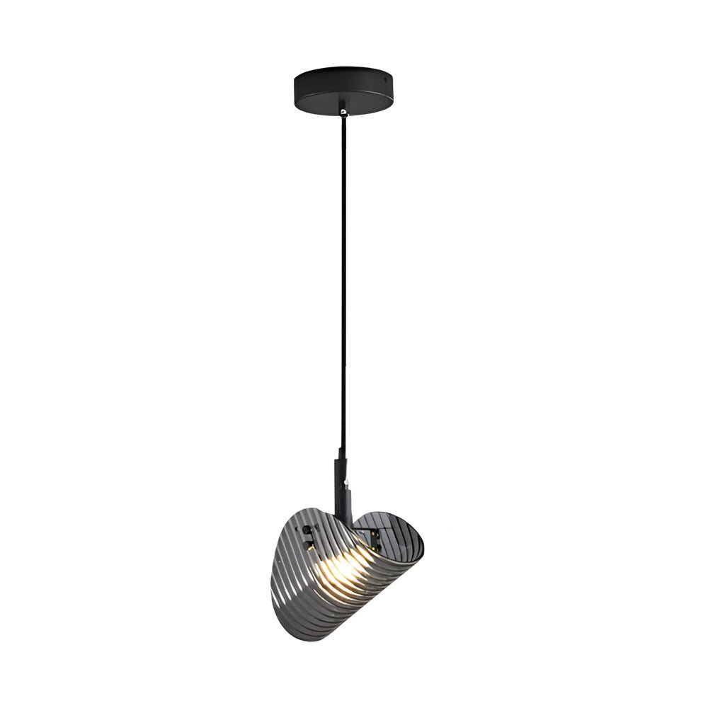 Curved Striped Smoke Gray LED Pendant Light - 3-Step Dimming Nordic Design
