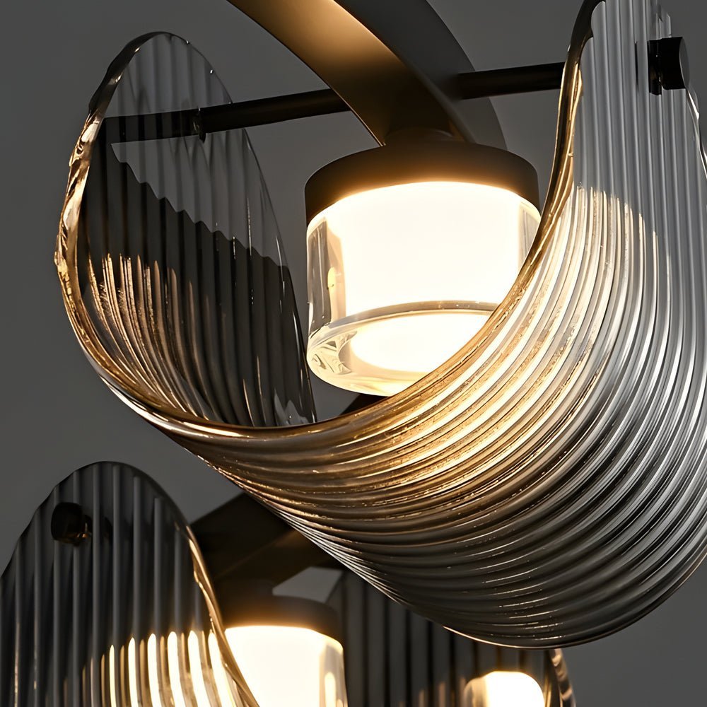 Curved Striped Smoke Gray LED Pendant Light - 3-Step Dimming Nordic Design