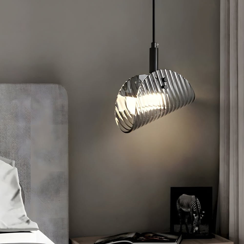 Curved Striped Smoke Gray LED Pendant Light - 3-Step Dimming Nordic Design