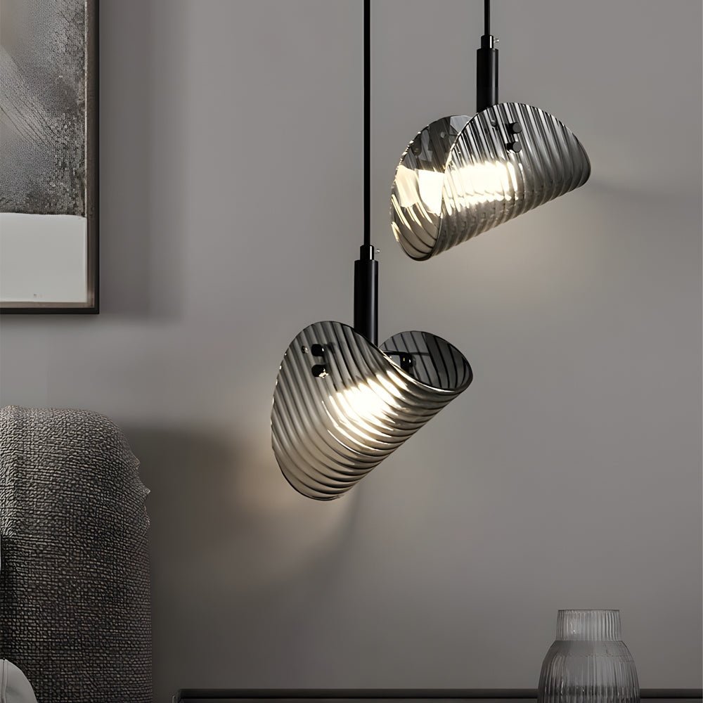 Curved Striped Smoke Gray LED Pendant Light - 3-Step Dimming Nordic Design