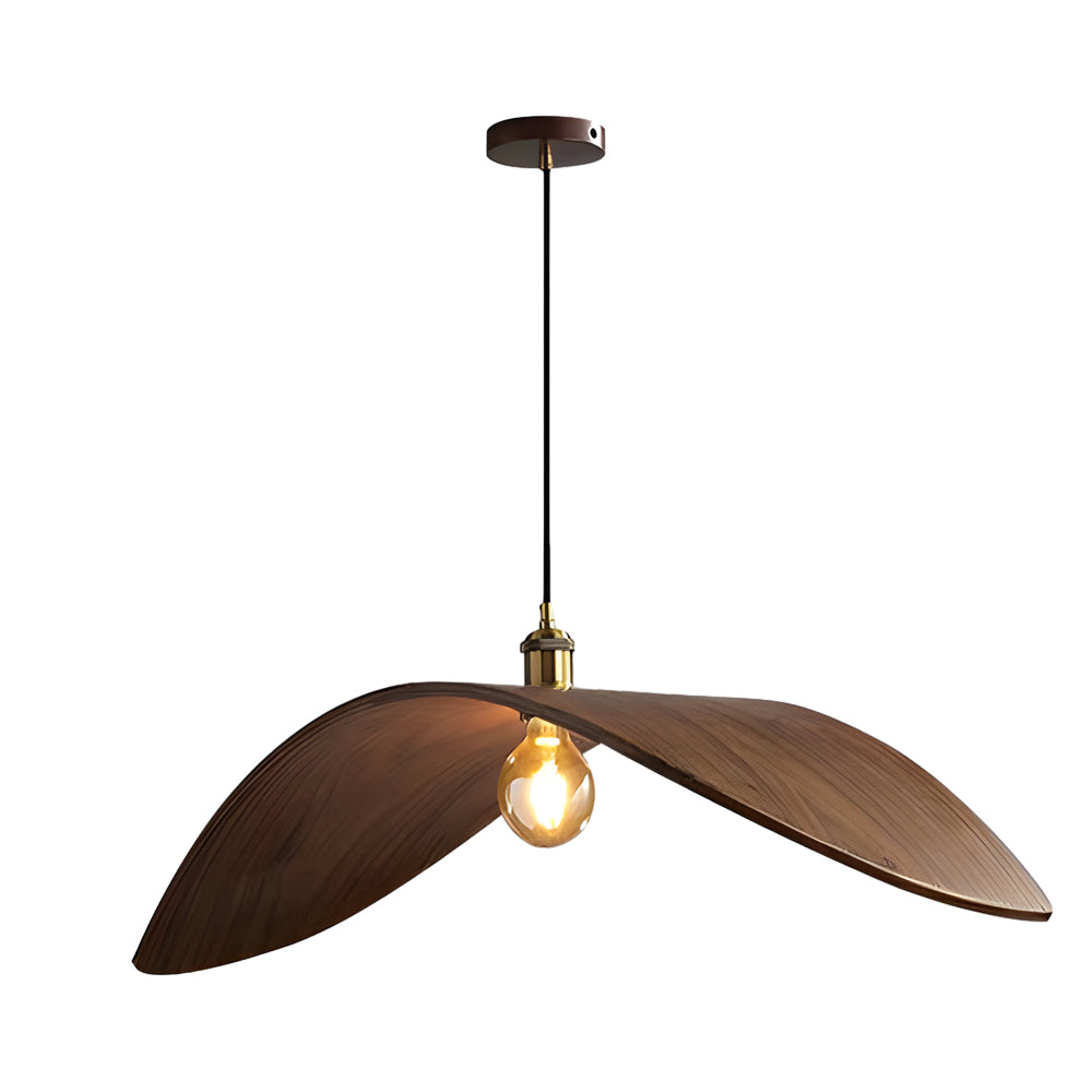 Curved Walnut Wood Pendant Light - Wabi-Sabi Bar Lamp