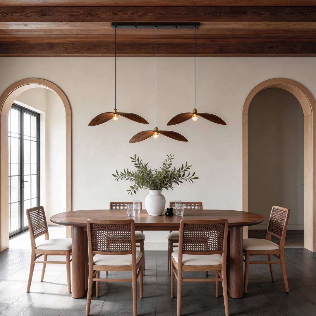 Curved Walnut Wood Pendant Light - Wabi-Sabi Bar Lamp