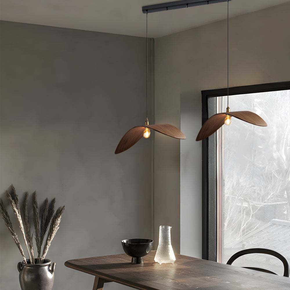 Curved Walnut Wood Pendant Light - Wabi-Sabi Bar Lamp