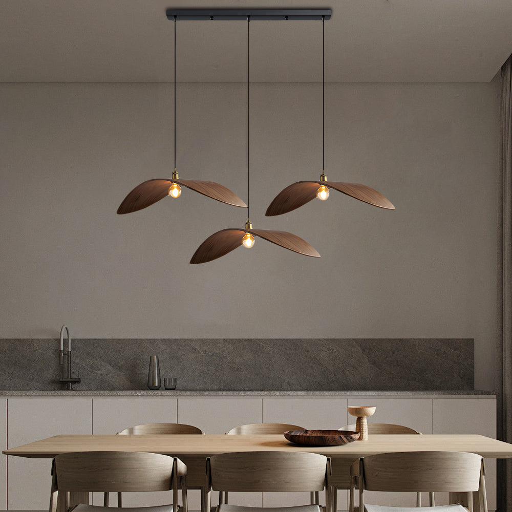 Curved Walnut Wood Pendant Light - Wabi-Sabi Bar Lamp