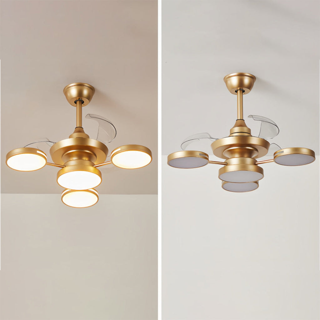 French Vintage Iron 3-Blade Ceiling Fan with 4 Lights - Elegant Art Deco Design