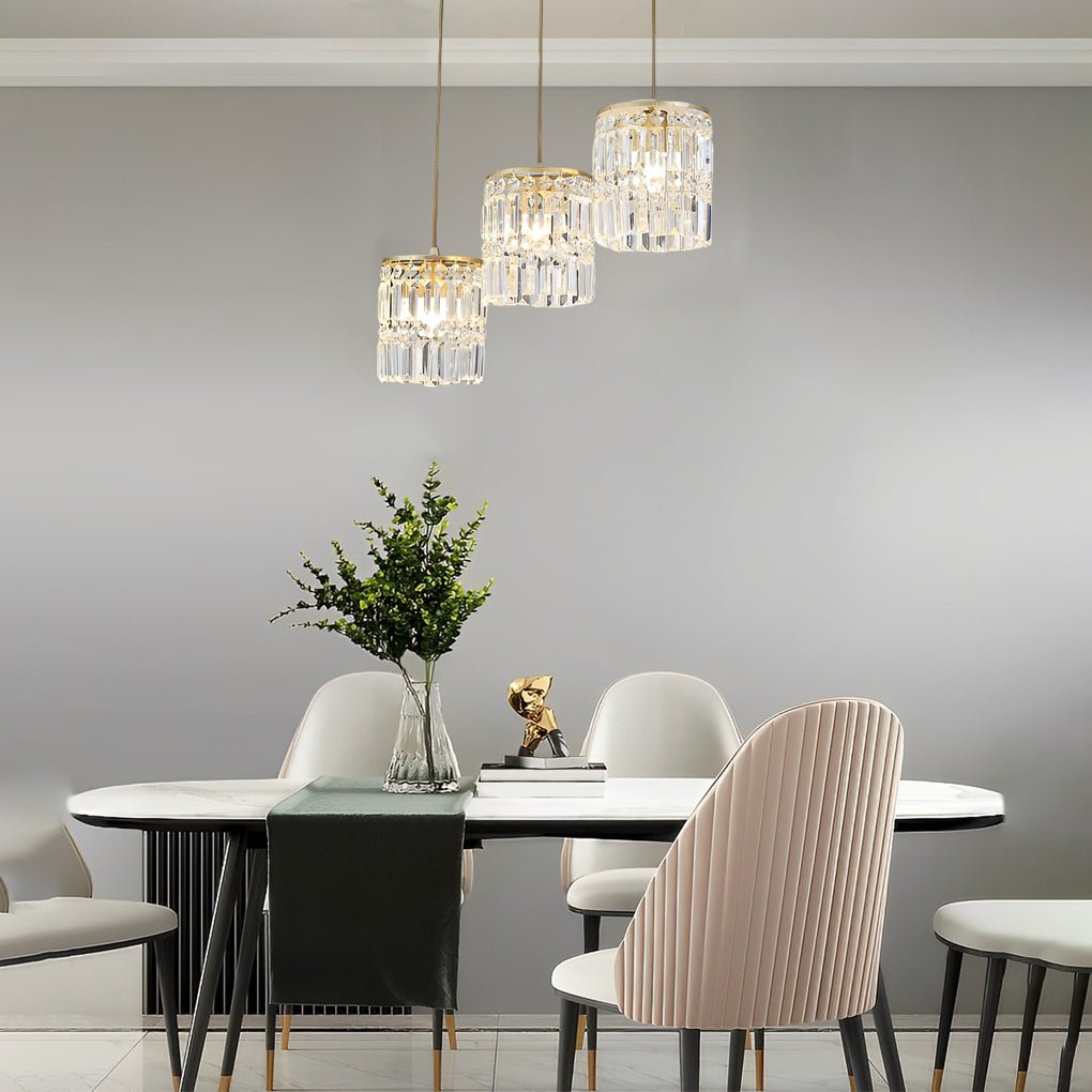Cylindrical Dimming Nordic Pendant Light - 3-Step Crystal Shade Fixture