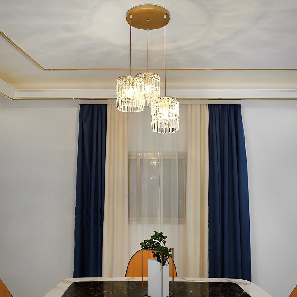 Cylindrical Dimming Nordic Pendant Light - 3-Step Crystal Shade Fixture