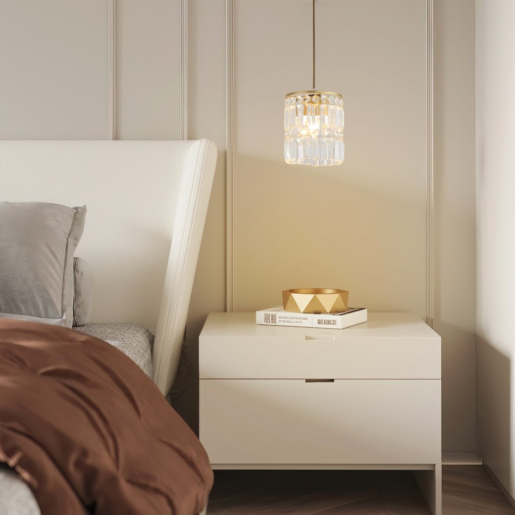 Cylindrical Dimming Nordic Pendant Light - 3-Step Crystal Shade Fixture
