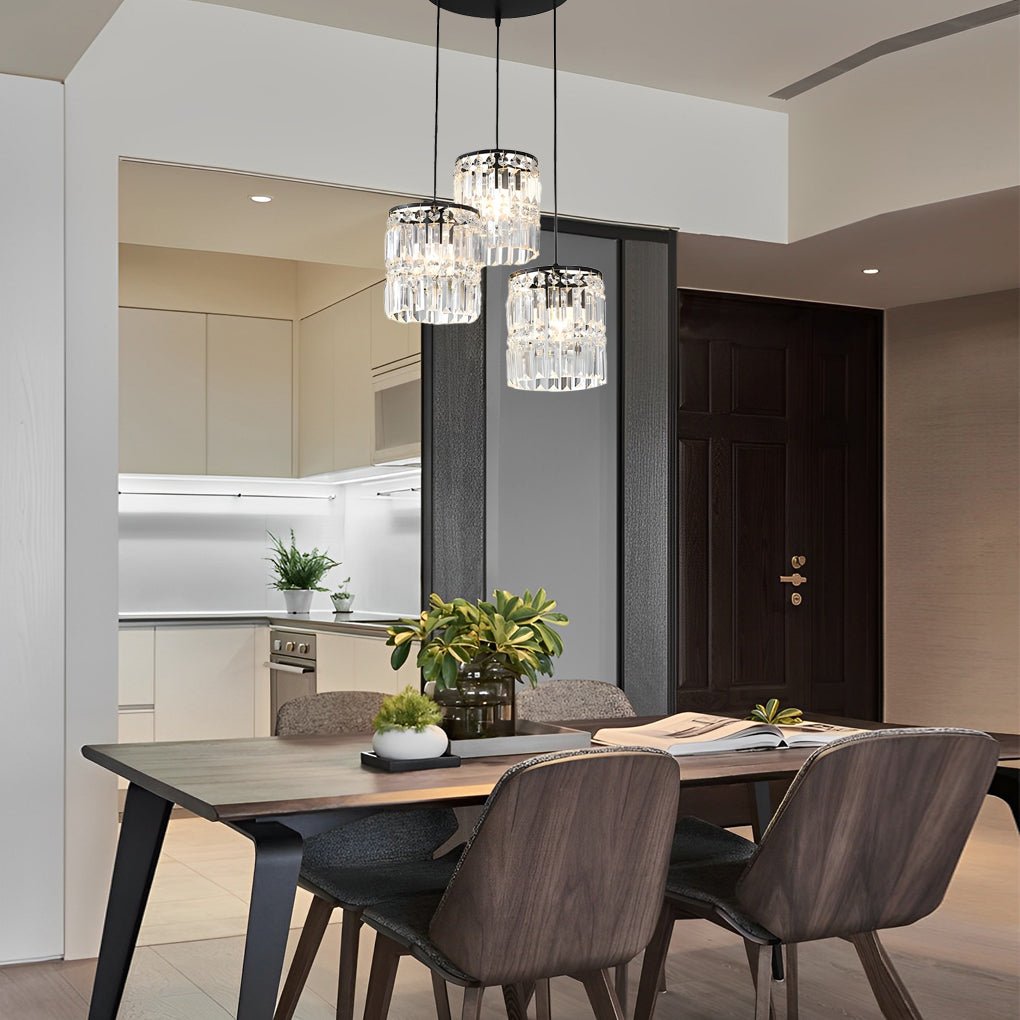 Cylindrical Dimming Nordic Pendant Light - 3-Step Crystal Shade Fixture