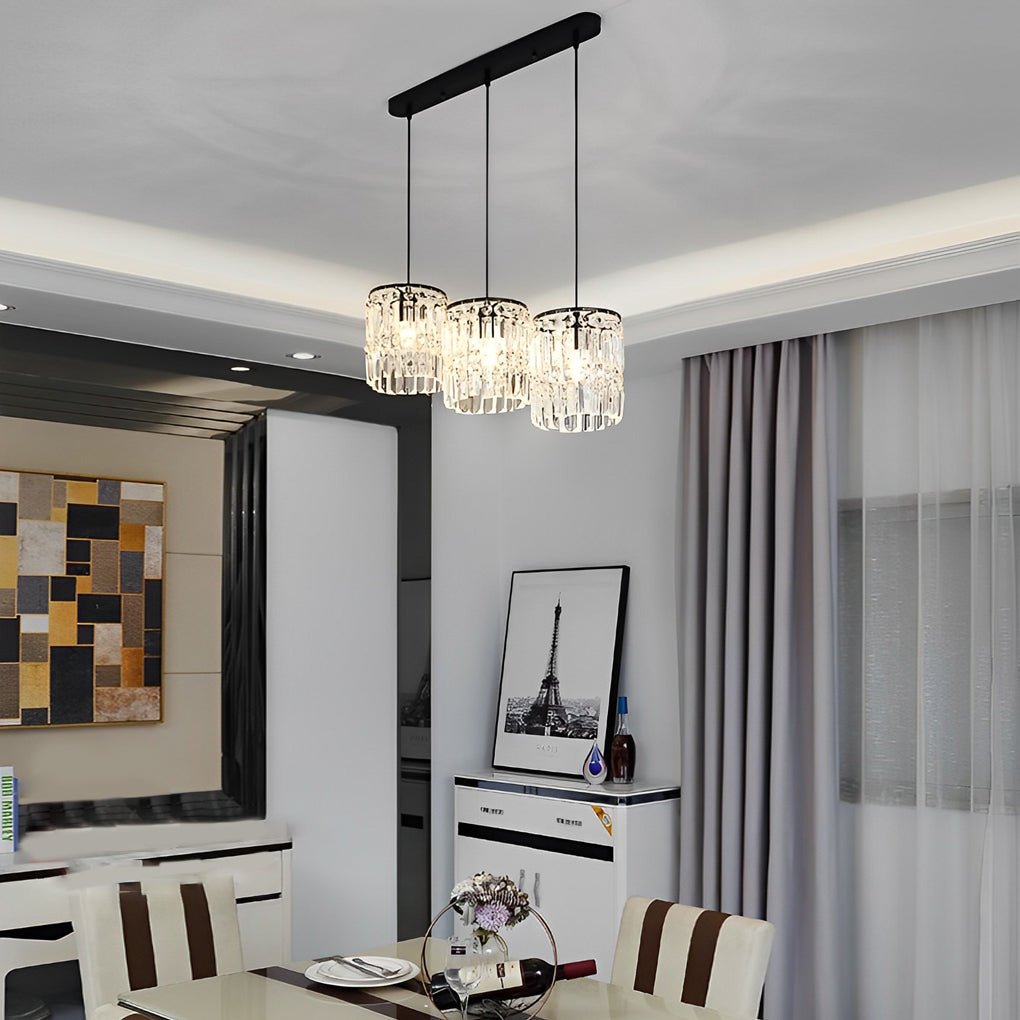 Cylindrical Dimming Nordic Pendant Light - 3-Step Crystal Shade Fixture