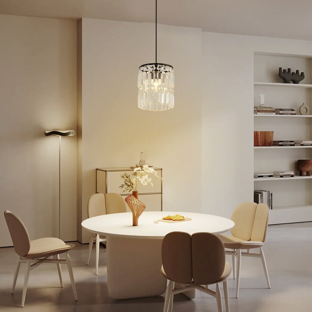 Cylindrical Dimming Nordic Pendant Light - 3-Step Crystal Shade Fixture
