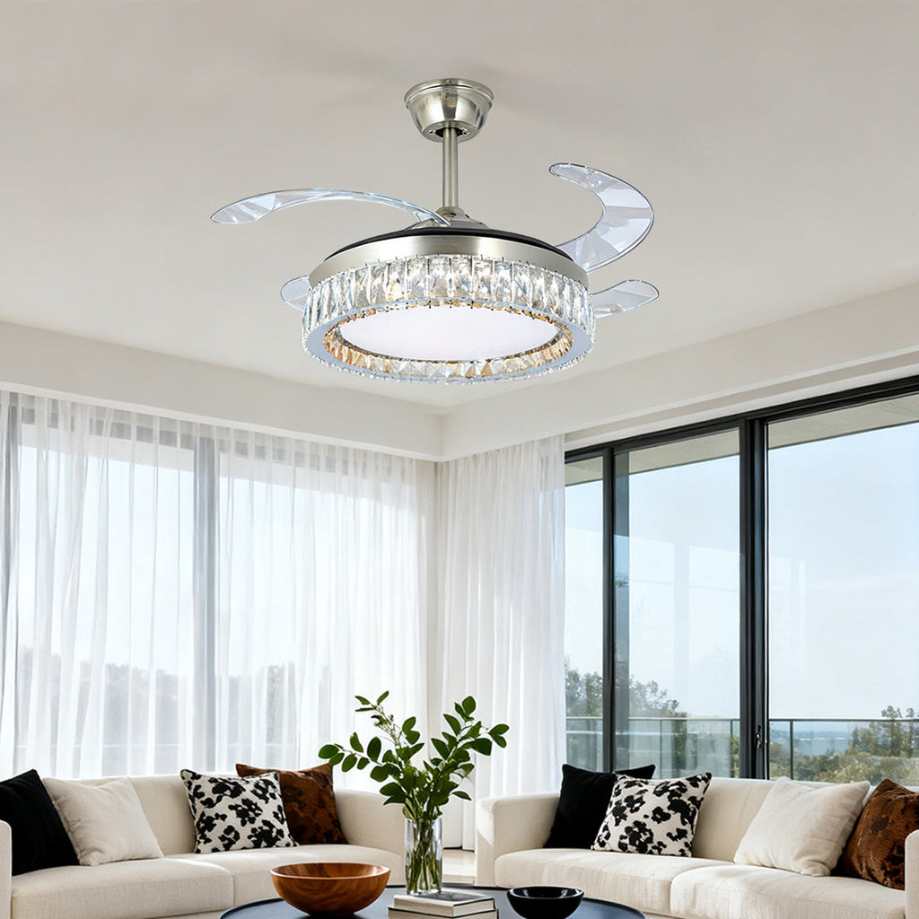 Luxury Nickel Crystal Ceiling Fan Light Remote Control