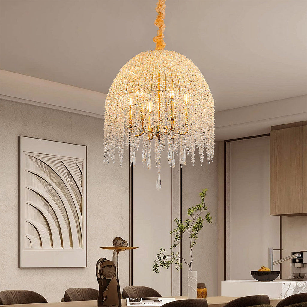 Teardrop Crystal Chandelier - French Metal Ceiling Light