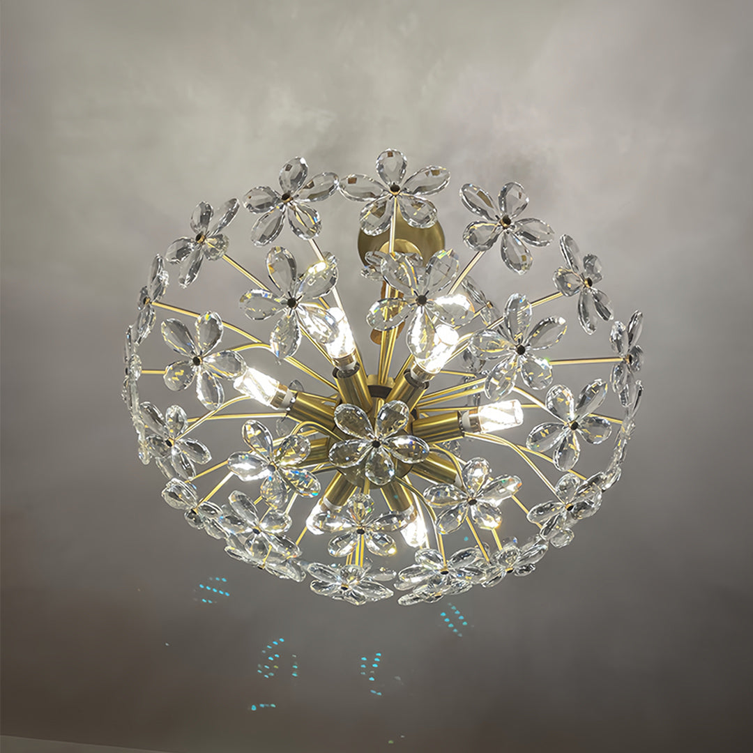 Crystal Flower Chandelier | Vintage Floral Ceiling Light | Elegant Home Decor