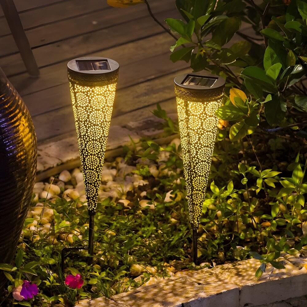 Decorative Solar Garden Stake Lights - 2 Pack Floral Patterned Outdoor Decor