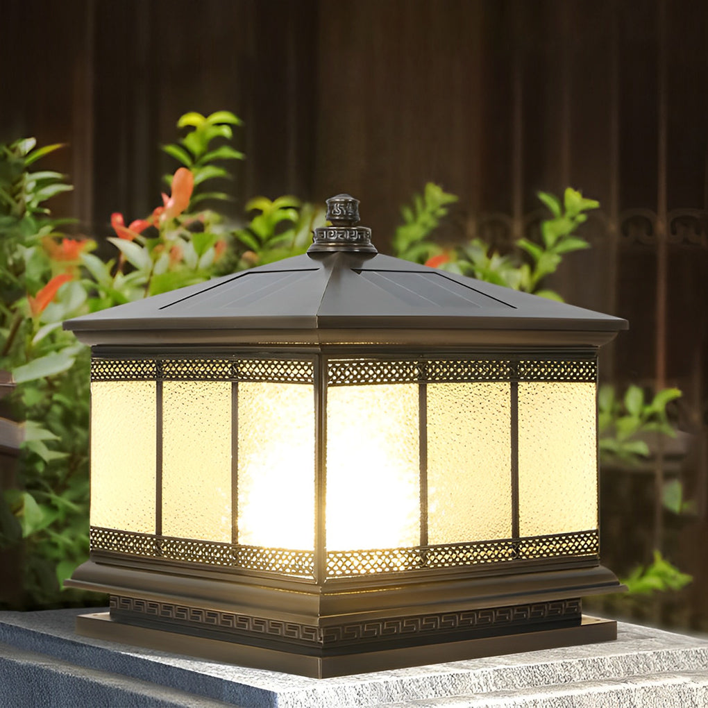 Retro Copper Solar Fence Lamp - Waterproof Outdoor Gate Pillar Lights
