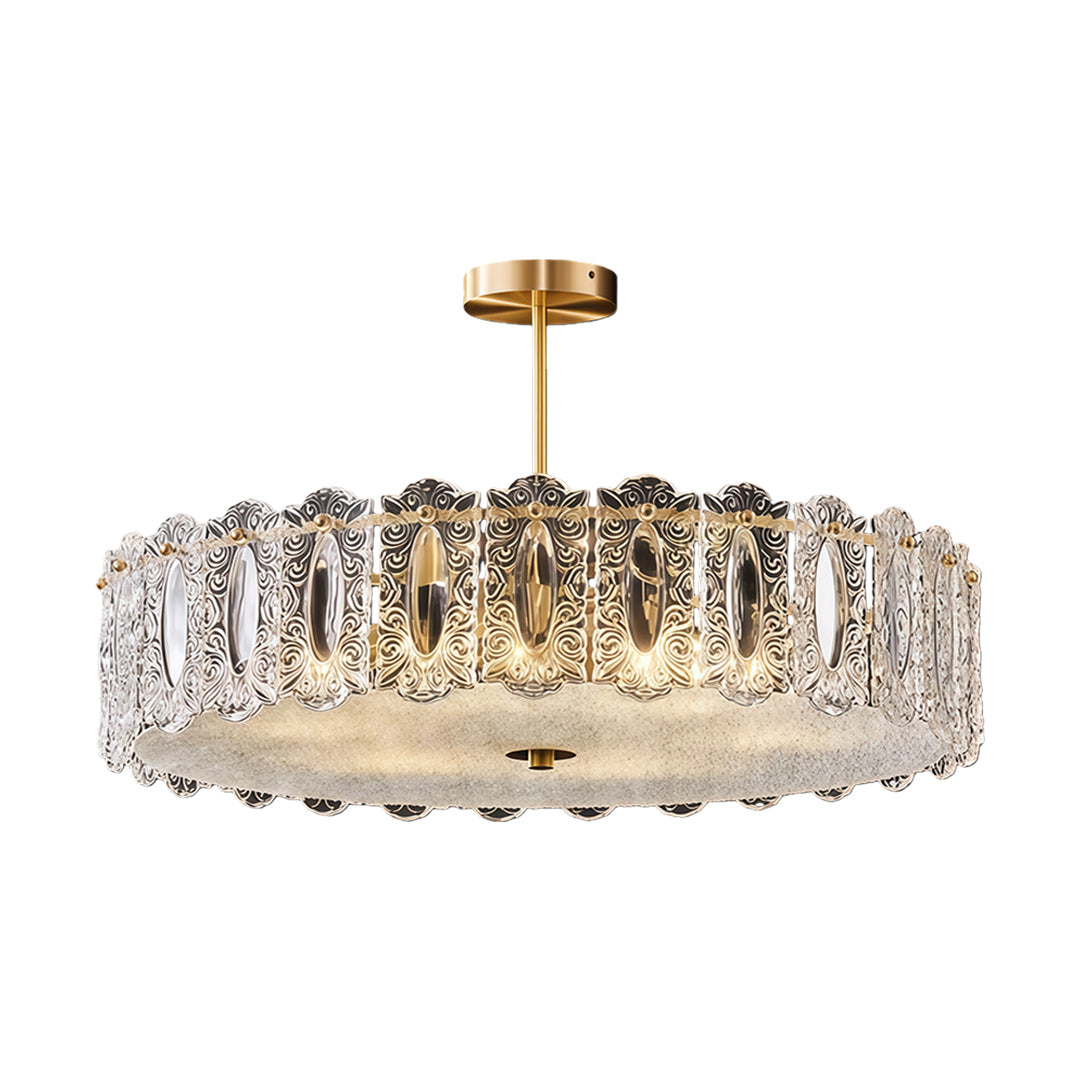 French Luxury Copper Glass Semi Flush Mount Lamp