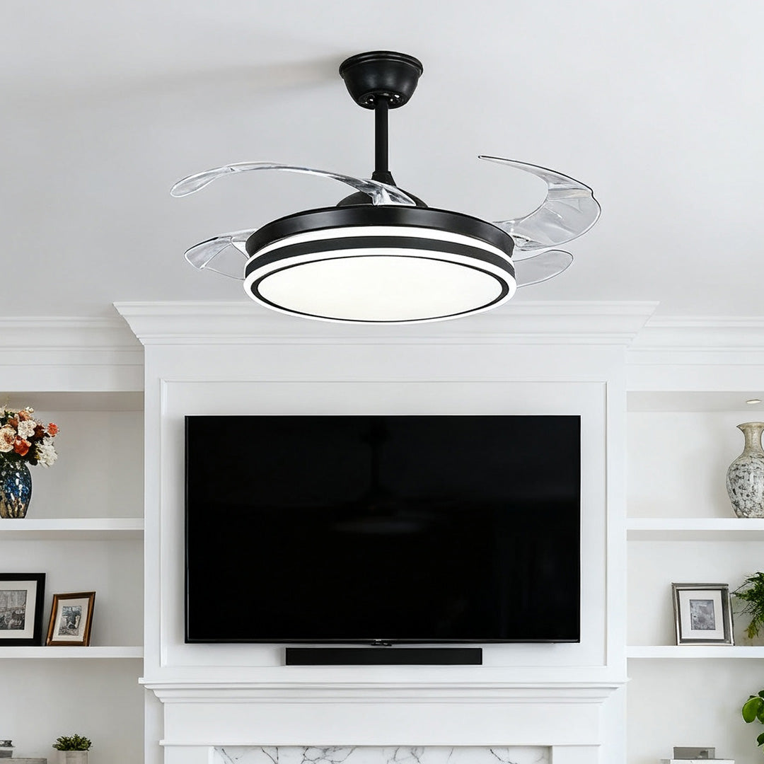 Black Ceiling Fan with Lights Remote Control All-Copper Stylish Lamp