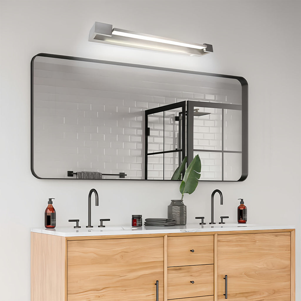 Chrome Bathroom Vanity Light Modern Makeup Mirror Wall Light, Contemporary LED Lighting, Stylish Wall Sconce, Brushed Nickel Finish, Bright Illumination for Grooming, Elegant Home Decor, Space-Saving Design, Ideal for Small Bathrooms, Adjustable Lighting