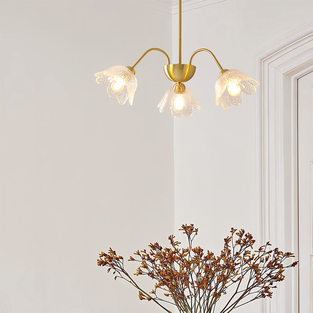 French Style Glass Shades Flower Chandelier Clear Ceiling Light