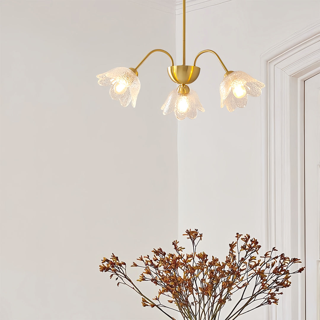 French Style Glass Shades Flower Chandelier Clear Ceiling Light