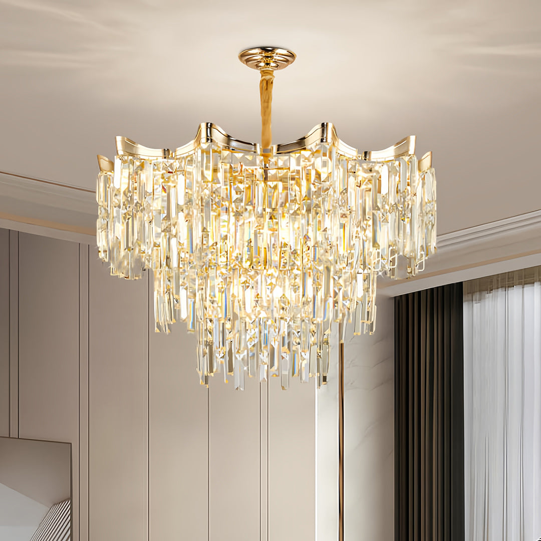 Luxury Gold Tiered Glass Chandelier - Modern Waterfall Ceiling Light