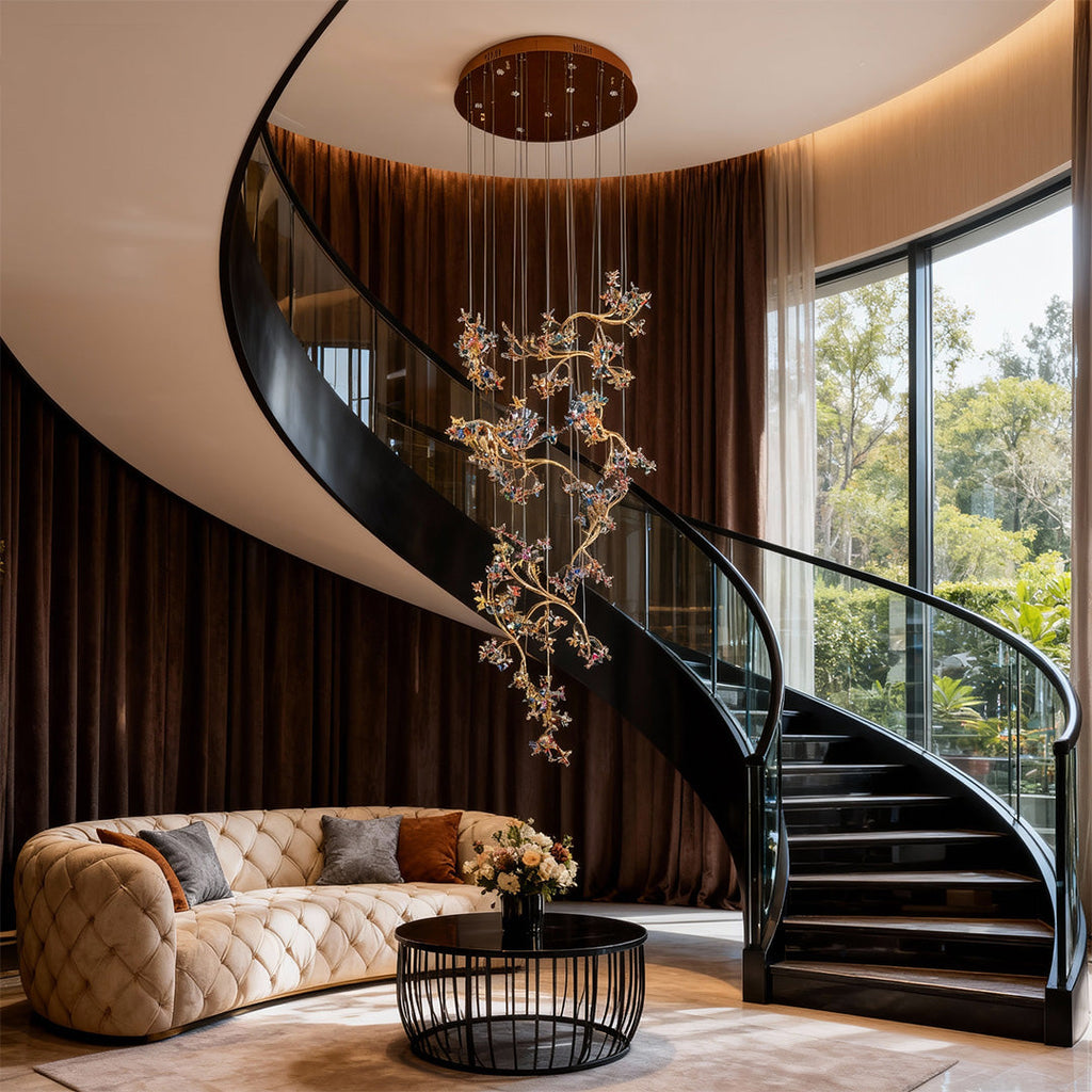 Modern Crystal Rotating Ceiling Chandelier for Staircase