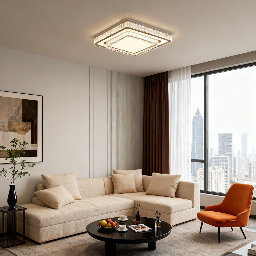 Modern Crystal Flush Mount Light Fixture - Luxury Ceiling Lighting, Elegant Home Decor, Contemporary Design, Bright Illumination