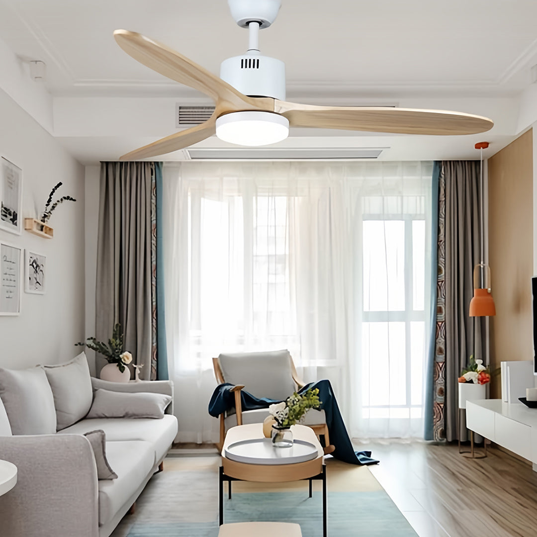 Wooden Ceiling Fan with Light - Quiet DC Motor Flush Mount Fandelier
