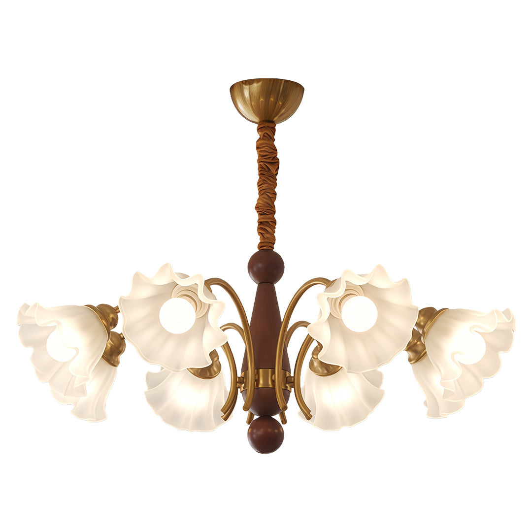 Vintage Glass Chandelier with Flower Shades Ceiling Light