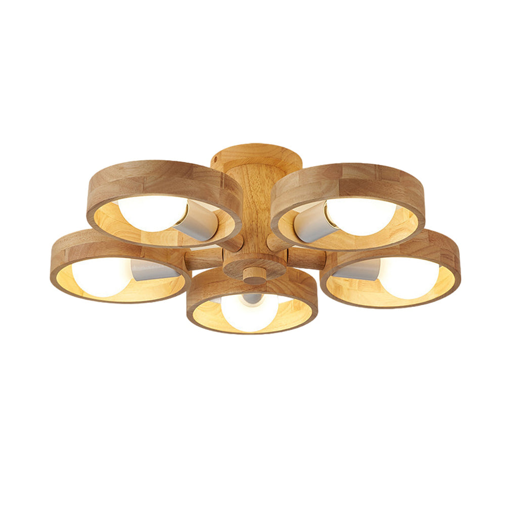 Scandinavian Wooden Chandelier Rubberwood LED Light