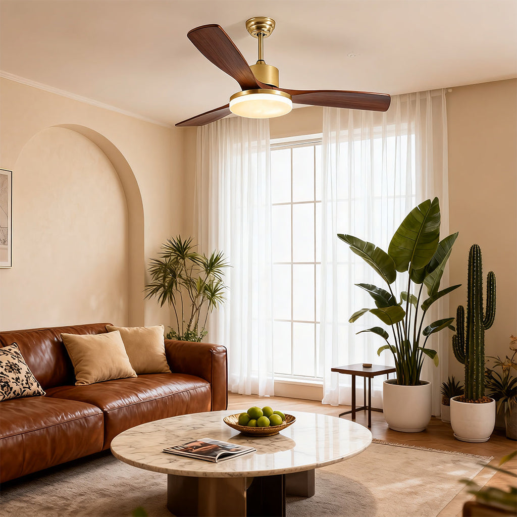 Ceiling Fan with Light Remote Control - Wooden 3-Blade Lamp