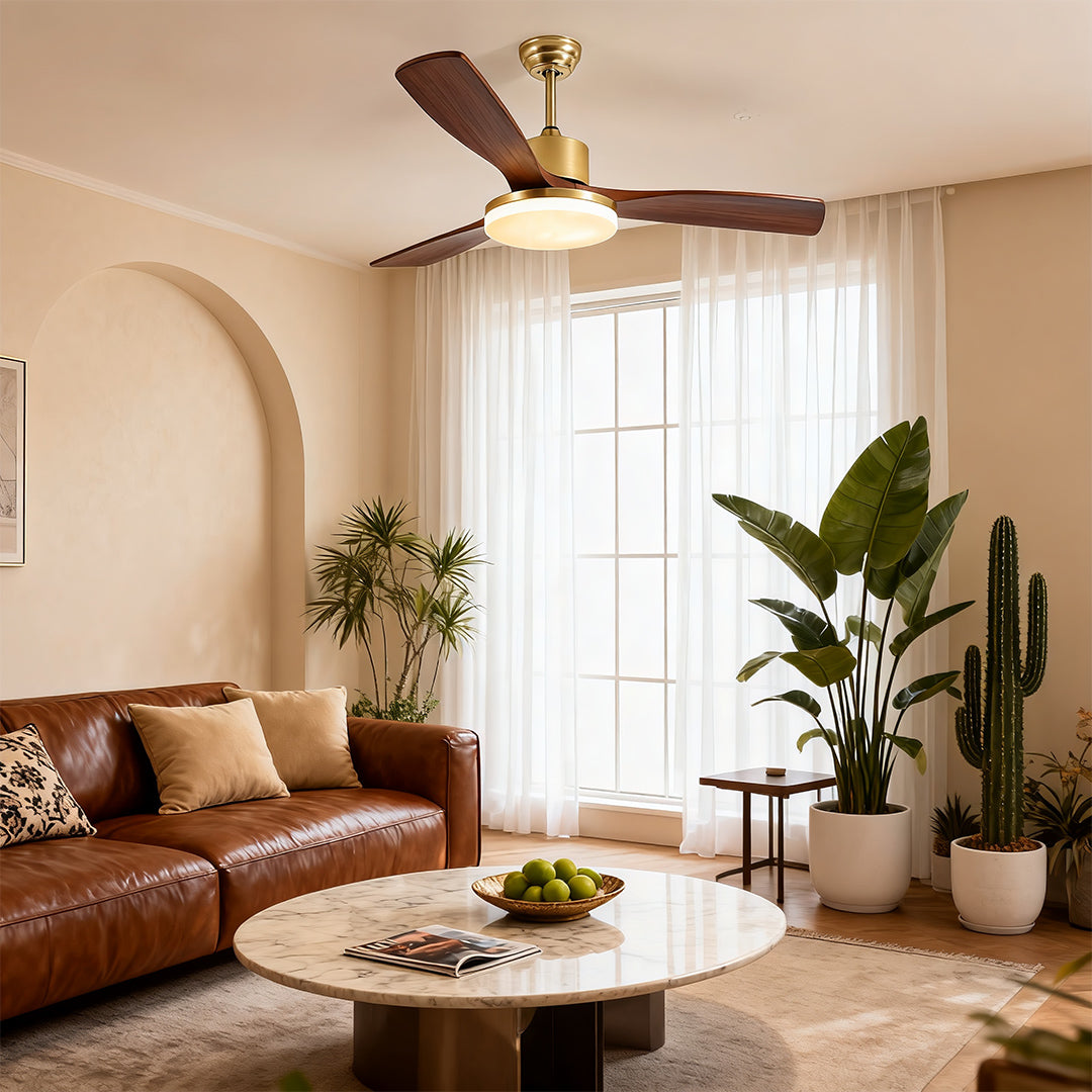 Ceiling Fan with Light Remote Control - Wooden 3-Blade Lamp