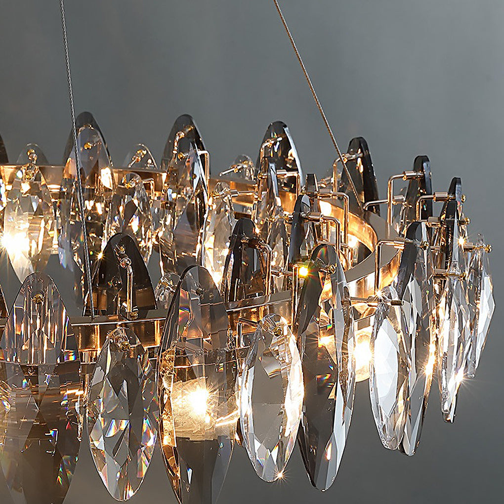Round Iron LED Crystal Chandelier Smoke Gray Modern Oval Light