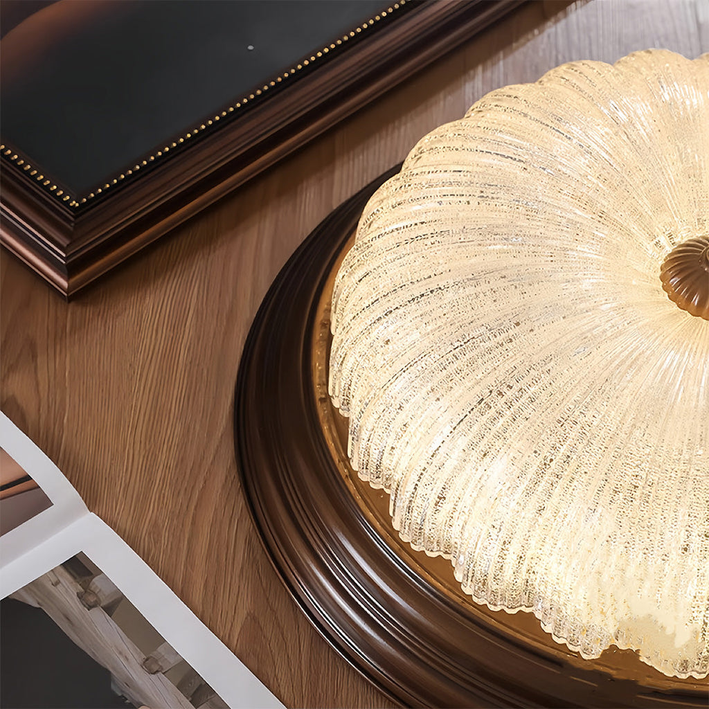 Retro Flush Mount Ceiling Light - Pumpkin Walnut Wood Dome Light
