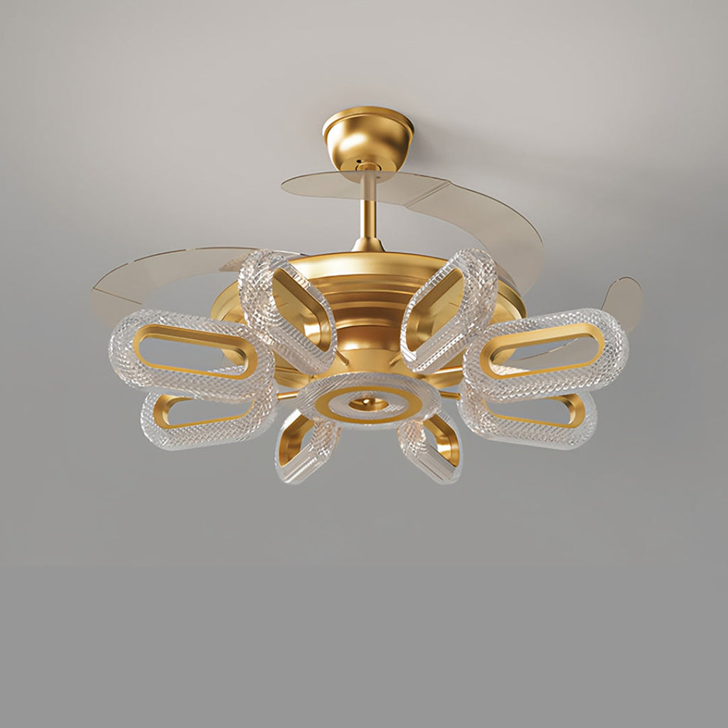 Gold Ceiling Fan with LED Light - Modern Iron Brightness Fixture