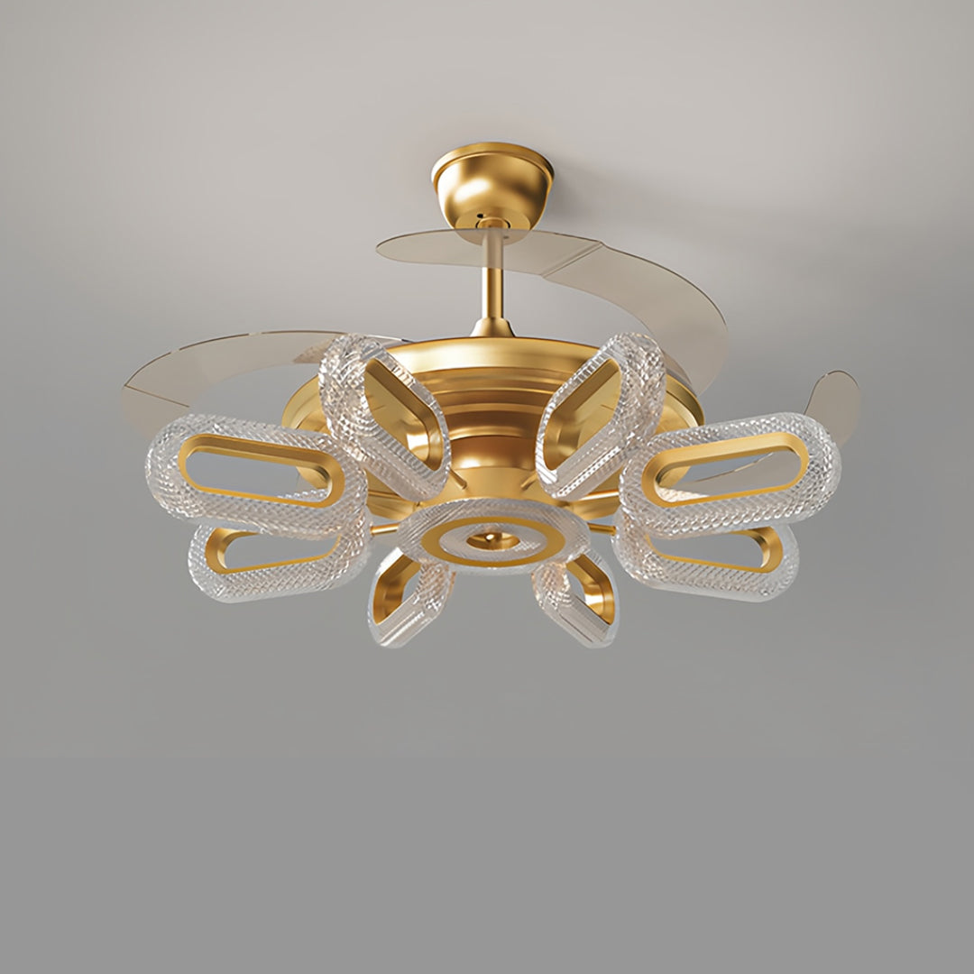 Gold Ceiling Fan with LED Light - Iron Brightness Fixture for Home Decor