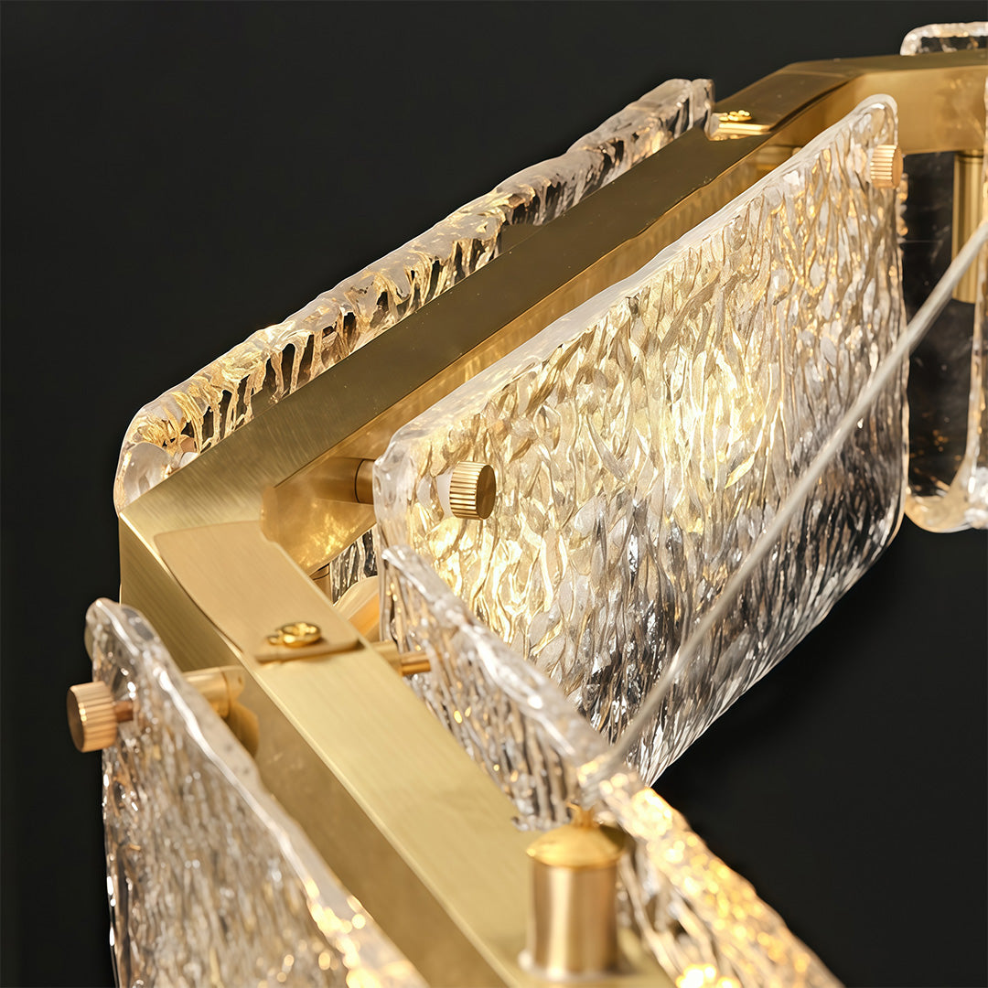 Rectangular Glass Chandelier - Luxury Brass Ceiling Light, Italian Design, Elegant Modern Lighting