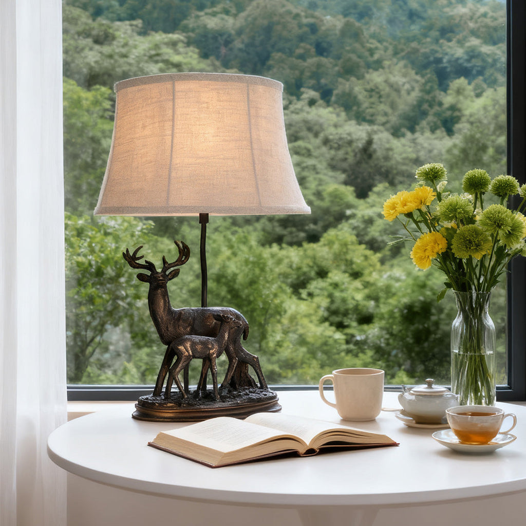 Deer Table Lamp - Mother and Fawn Decorative Light for Home Decor, Rustic Style, Warm Ambient Lighting