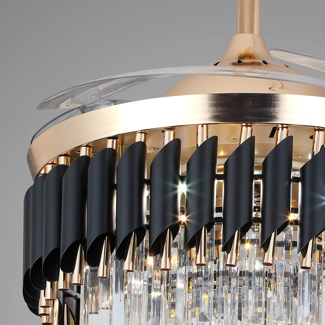 Black Ceiling Fan with Light - Luxury Transparent PC Blade Iron Design