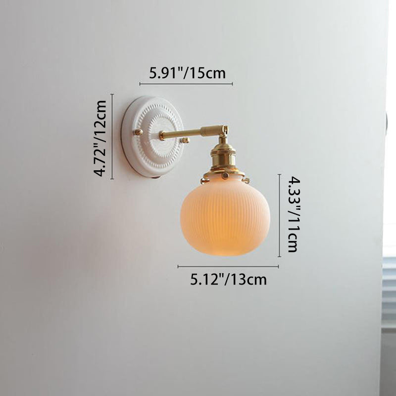 Traditional Vintage Round Ceramic Brass Wall Sconce Lamp for Living Room