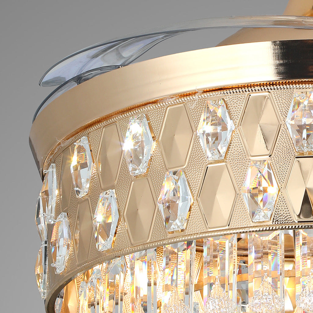 Luxury Gold Iron Ceiling Fan with Crystal Lights and Pendant