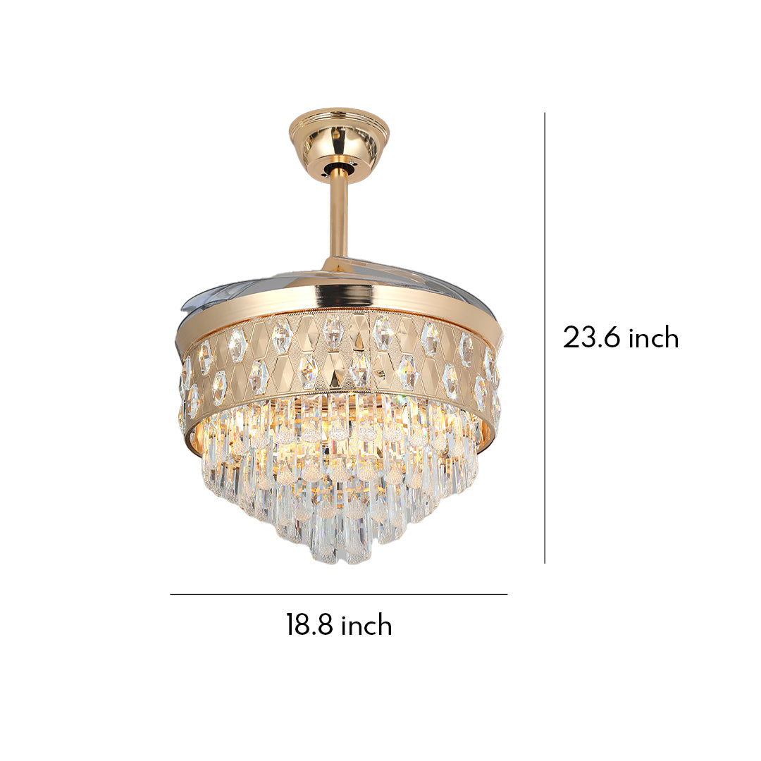 Luxury Gold Crystal Ceiling Fan with Pendant Lights