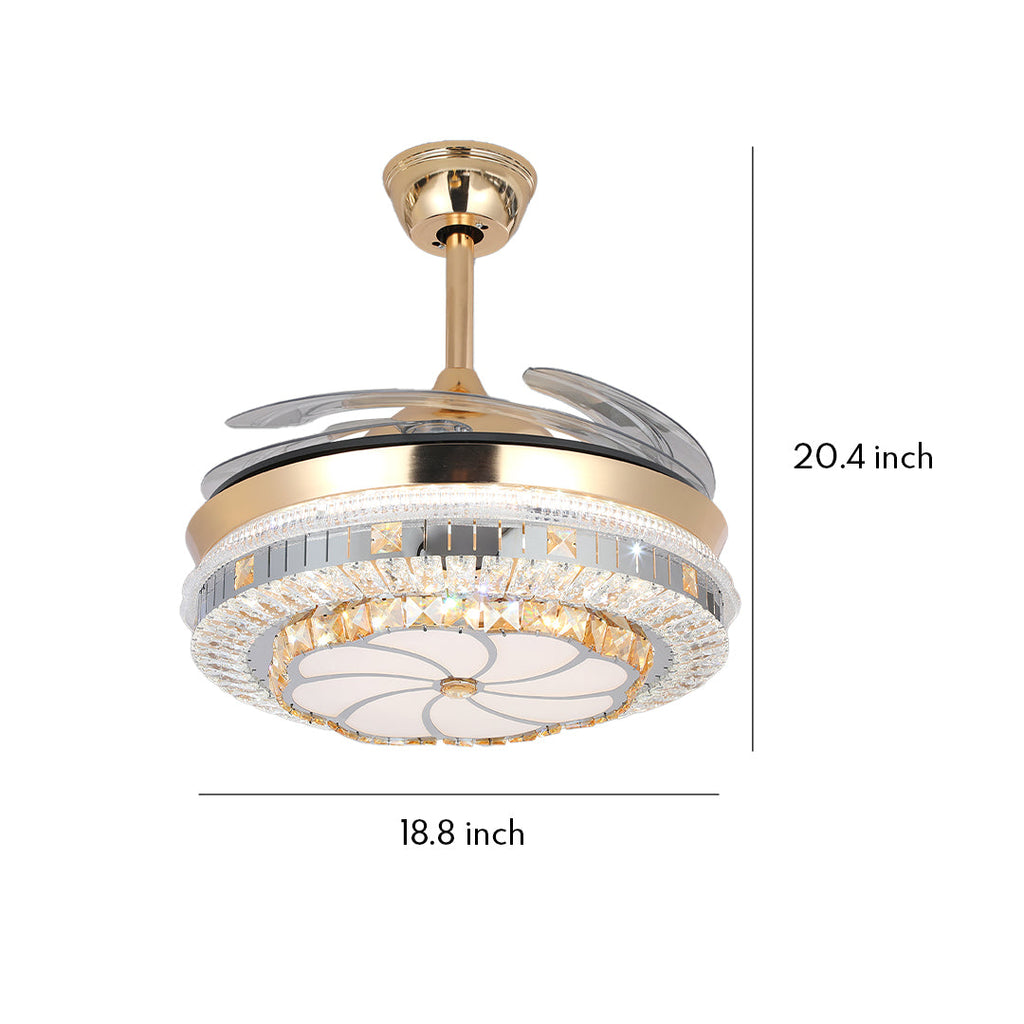 Gold Crystal Ceiling Fan Light – 4-Blade Invisible Lamp