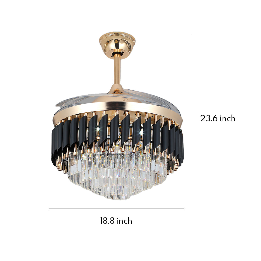 Black Ceiling Fan with Light - Luxury Transparent PC Blades, Iron Frame