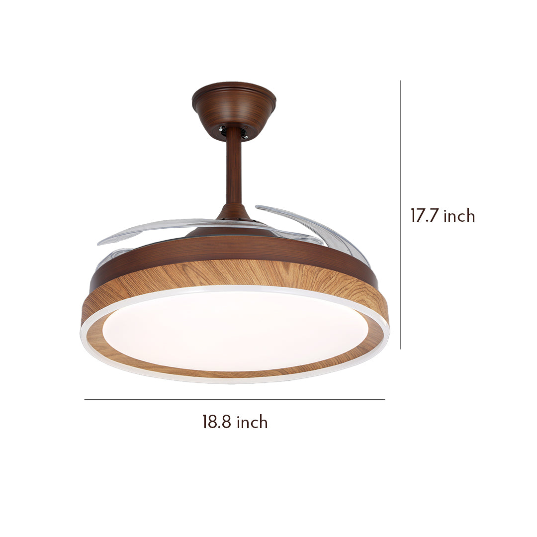 Ceiling Fan with 4 Lights - Walnut Wood Grain, Iron Body, Silent Operation