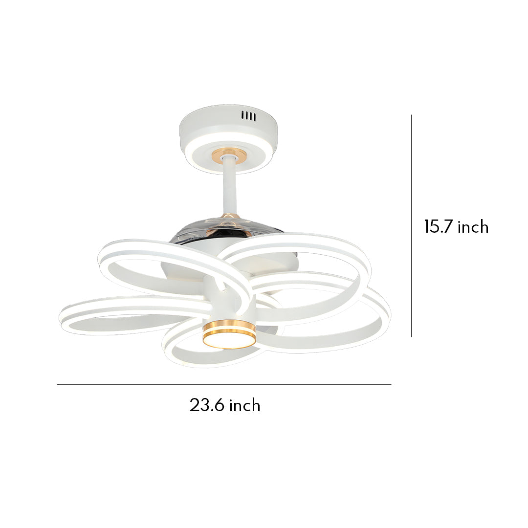 White Ceiling Fan Light with Variable Frequency Iron Art Design