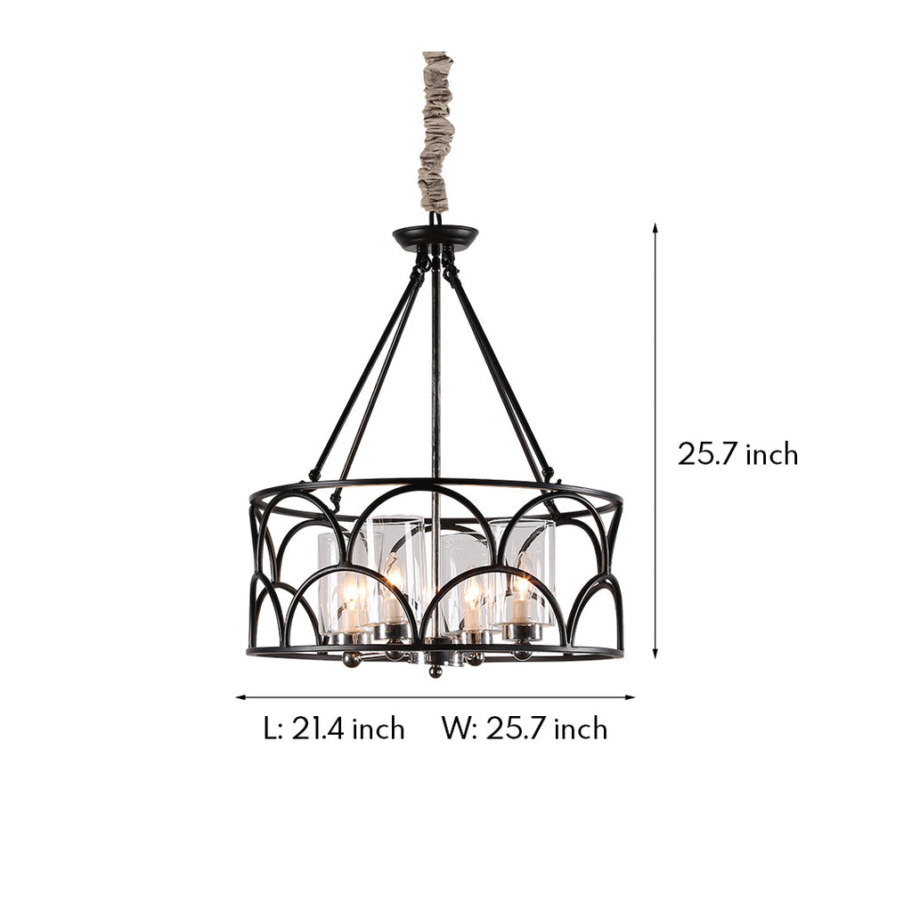 Vintage Black Metal Glass Chandelier Ceiling Light