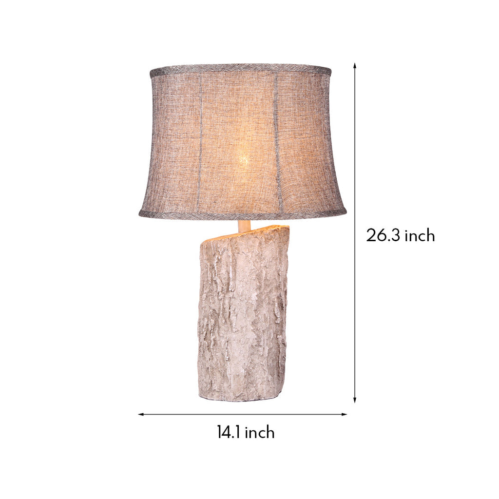 White Wood Table Lamp with Bark Fabric Shade - Ambient Lighting for Home Decor